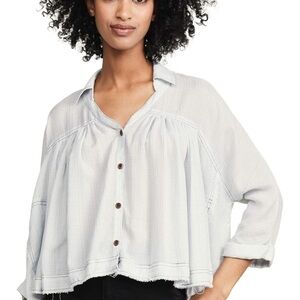 We The Free Washed Light Gray Button-Front Smock Shirt